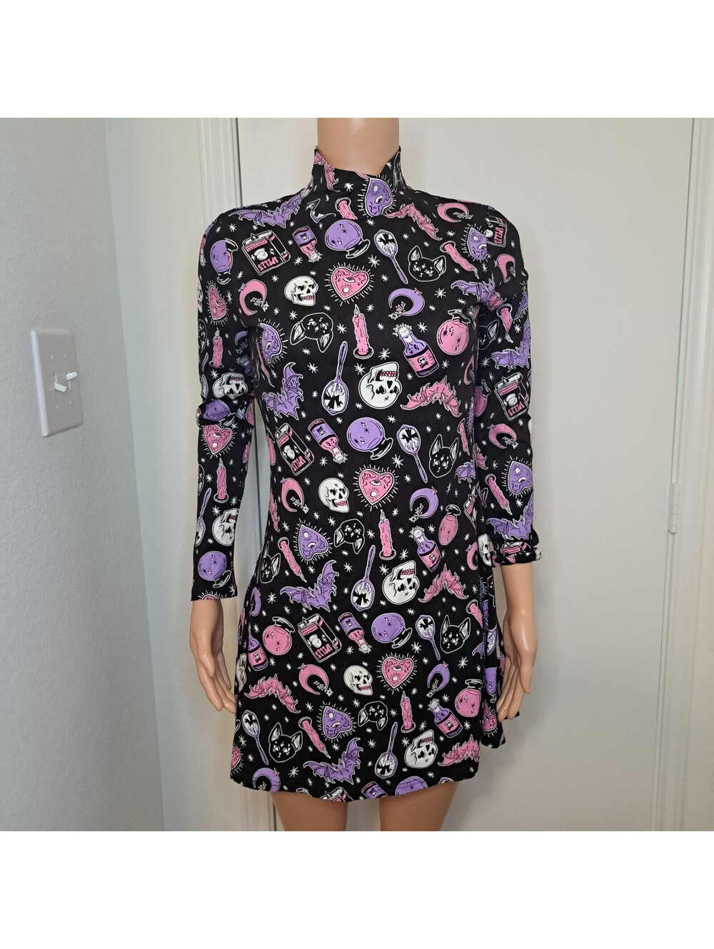 Dolls Kill Twisted Magic Turtle Neck Mini Dress Pastel Cute Goth Halloween